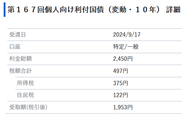 受取金利の詳細