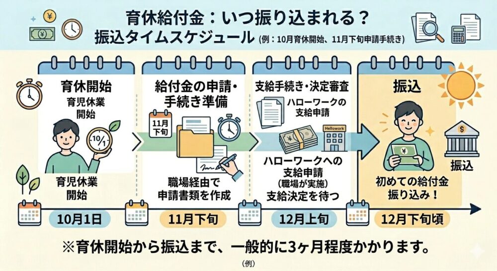 育休開始から給付金振込みまでのスケジュール